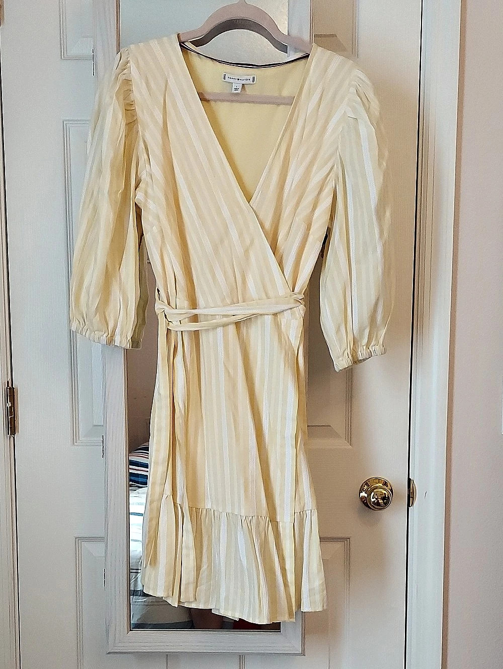 Tommy Hilfiger Yellow Striped Midi Dress Size Large